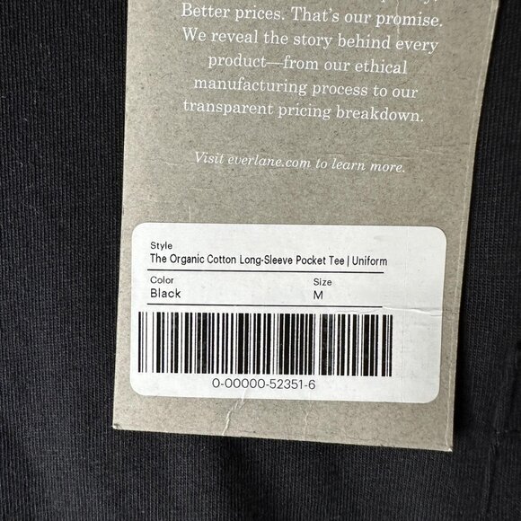 Everlane Shirt Mens Medium Black Organic Cotton Long-Sleeve Pocket Tee Uniform - Picture 6 of 9